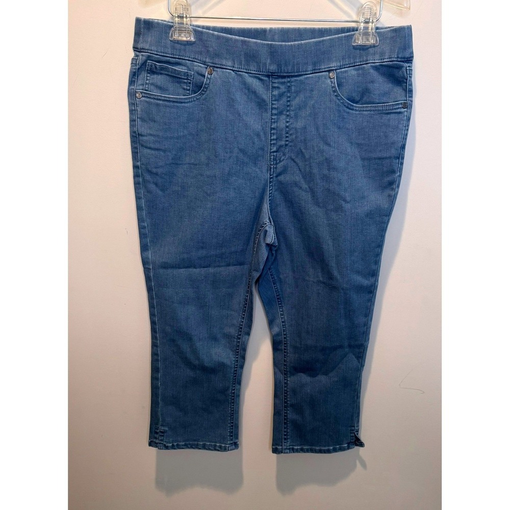 Isaac Mizrahi Live Womens Light Blue Denim Crop Pants Pull On Stretch 12 NEW